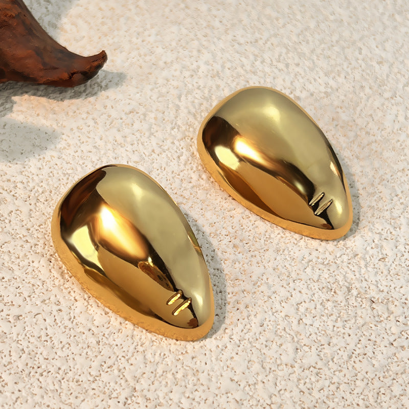 Gold Stainless Steel Geometric Glossy Female Round Titanium Stud Earrings
