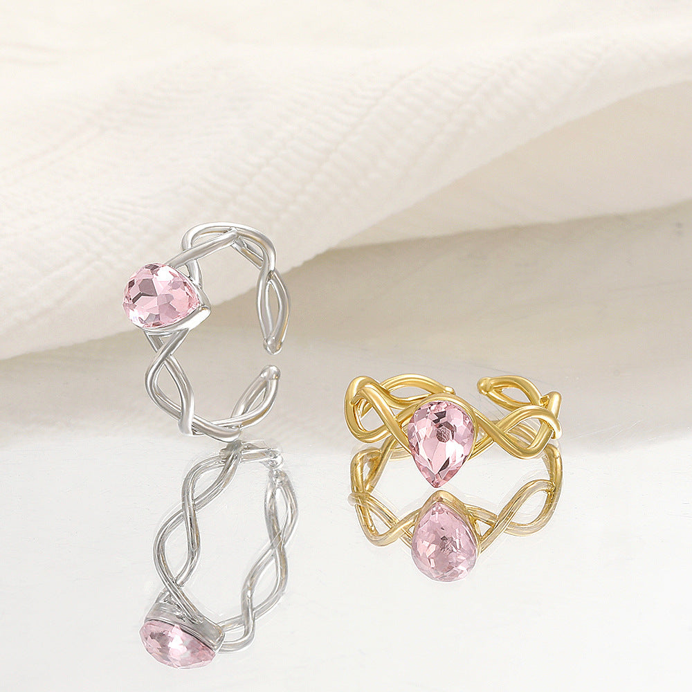 Drop Minority Fashion Pink Zircon Opening Rings