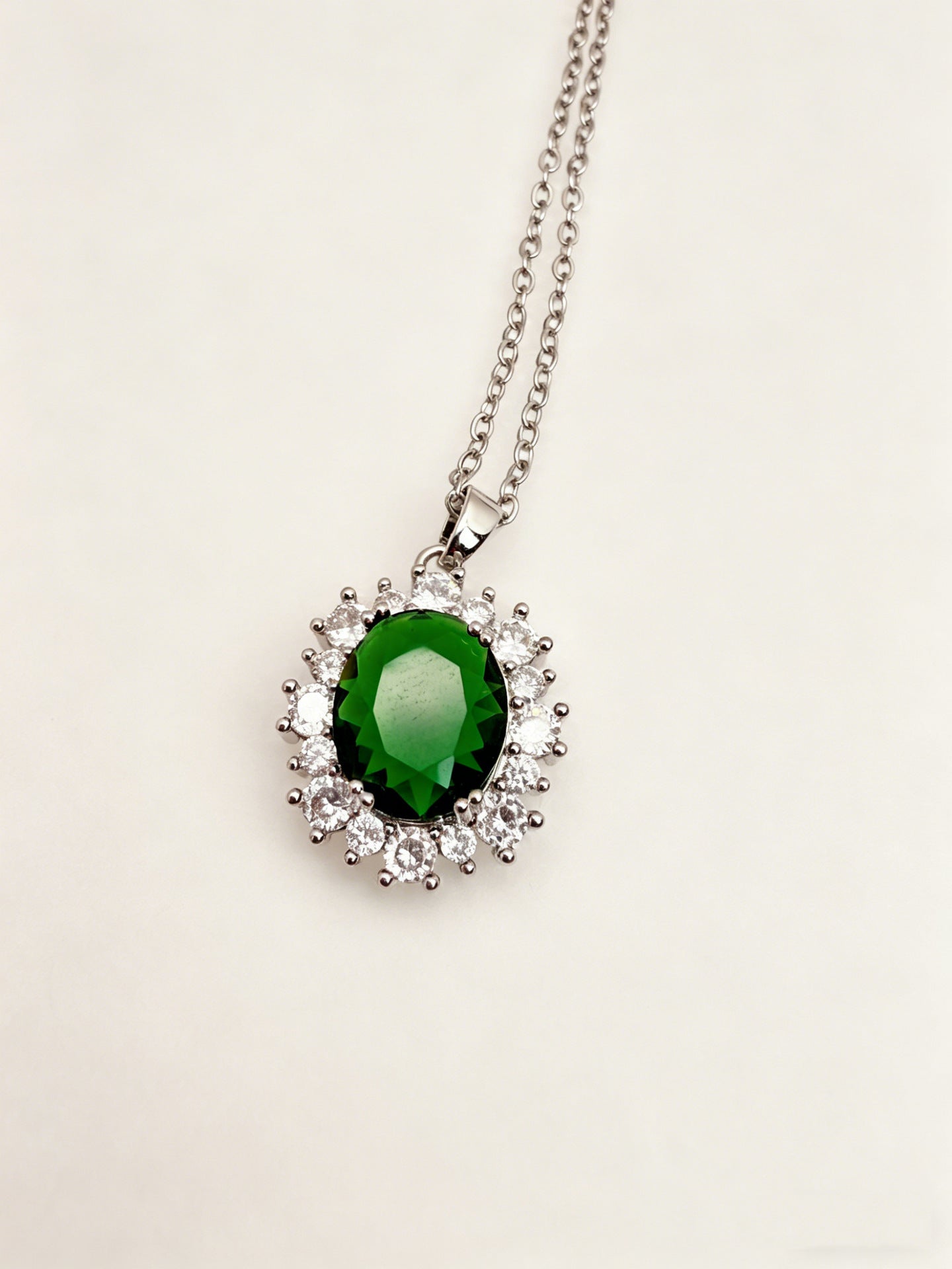 Women's Emerald Micro Inlaid Zircon Water Drop Titanium Steel Necklace