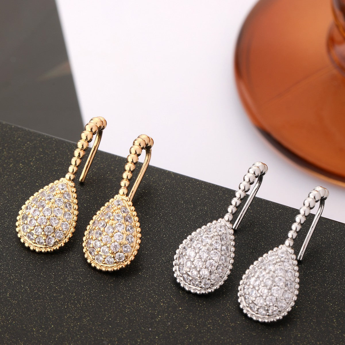 Three-dimensional Full Diamond Big Water Drop Bead Edge Light Luxury Stud Earrings