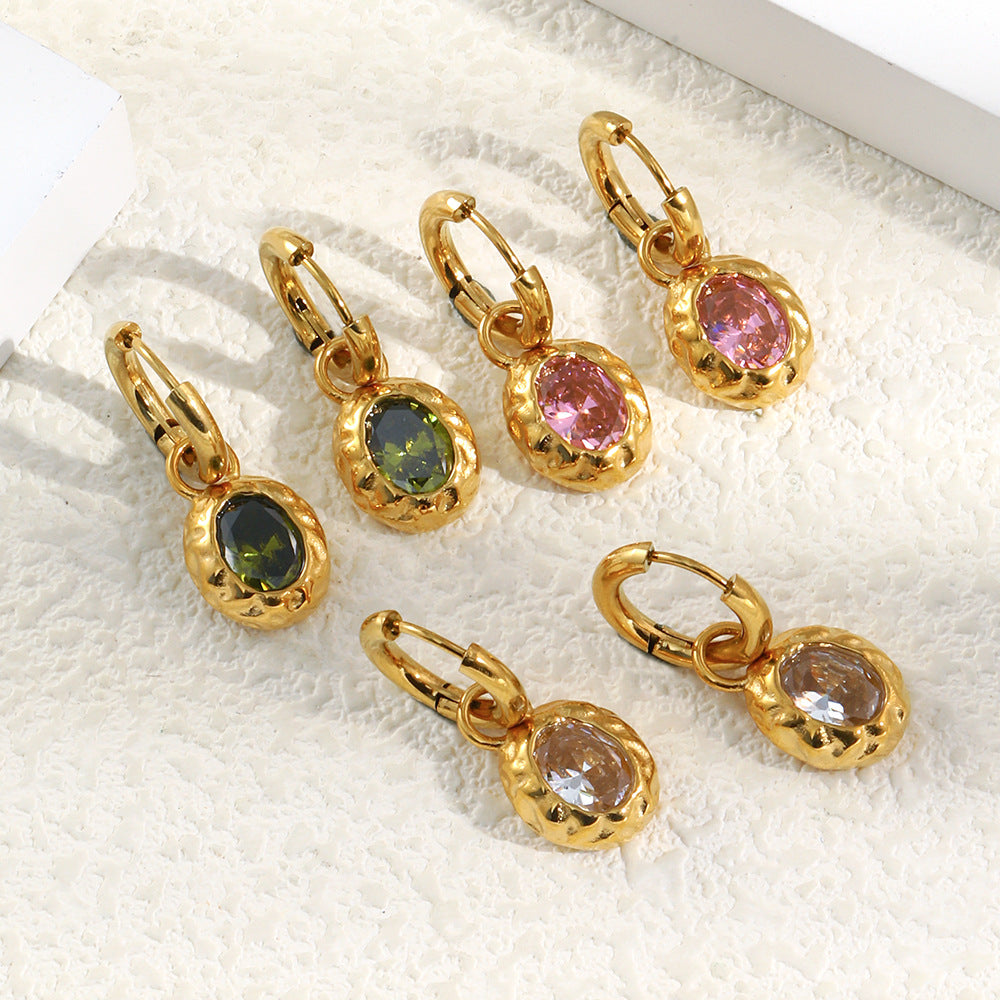 Luxury Stainless Steel Plated Beating Pattern Oval Earrings