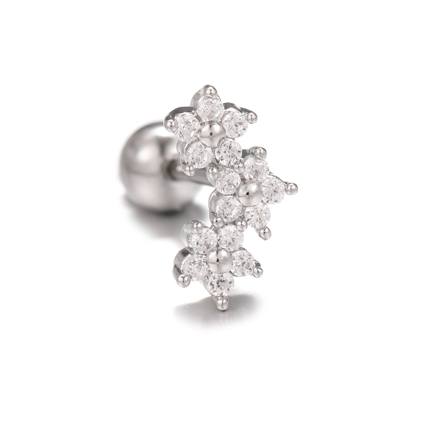 Mori Style Fresh Zircon Flower Ear Bone Stainless Steel Fine Stud Earrings