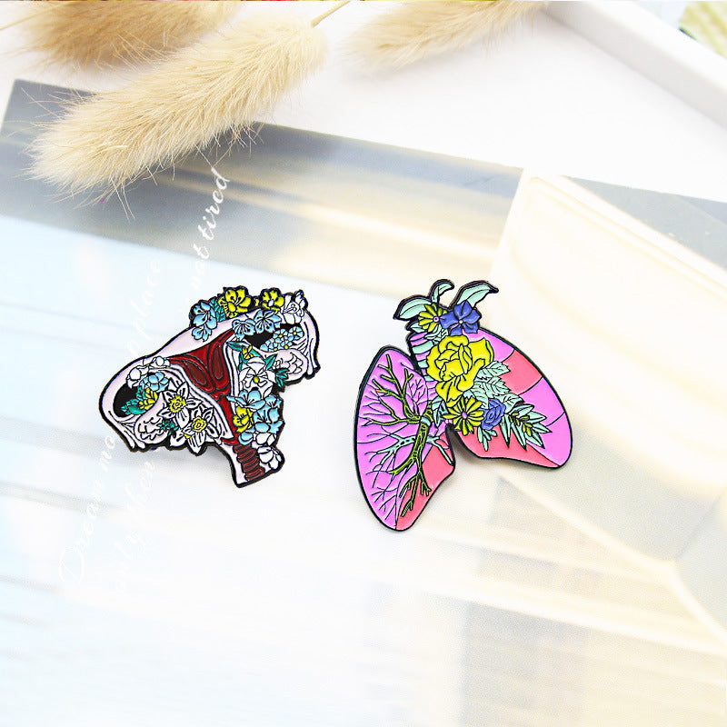 Series Badge Pink Lung Uterus Skeleton Brooches