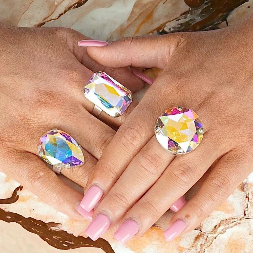 Simple Opening Adjustable Fashion Geometry Pattern Rhinestone Ring