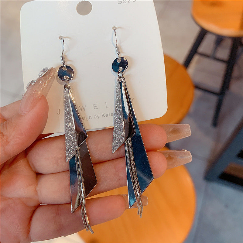 Women's Temperamental Long Super Fairy Geometric Tassel Stud Earrings
