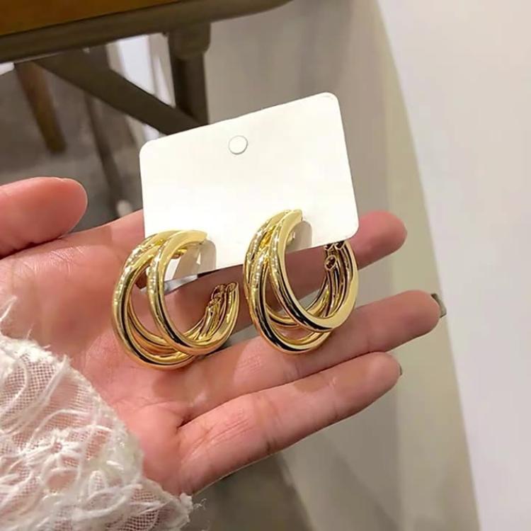 Classic Metal Three-ring Round Elegance Retro Shaped Earrings