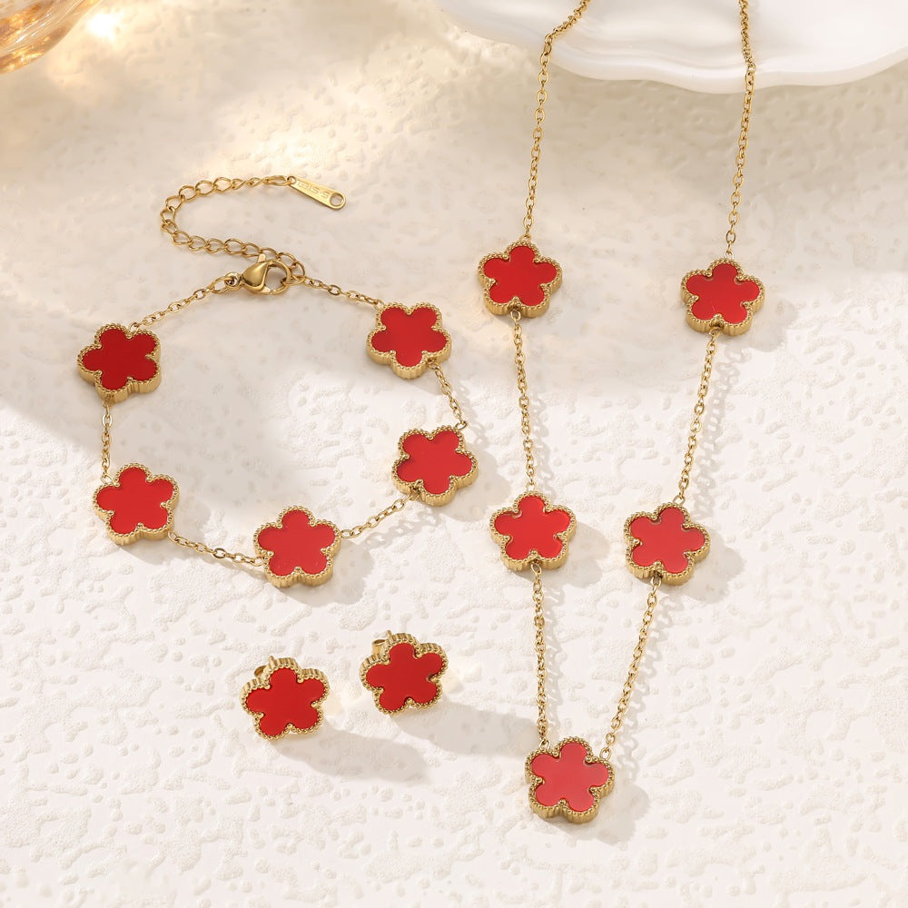 Women's Plating Temperament Wild Titanium Steel Lucky Five-leaf Necklaces