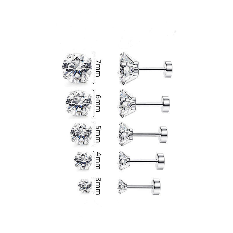 Zircon Ear Bone Sier Thread Flat Rivet Rings