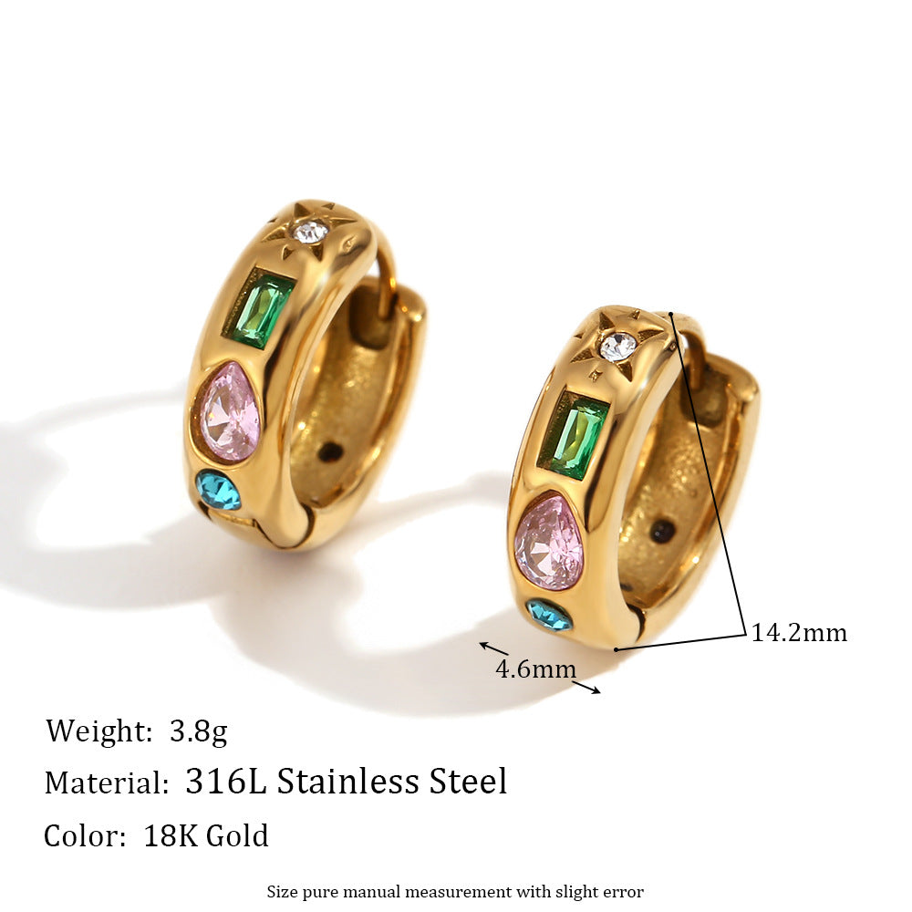Women's Stainless Steel Gold-plated Open Round Diamond Water Drop Rectangle Geometric Jewelry Set