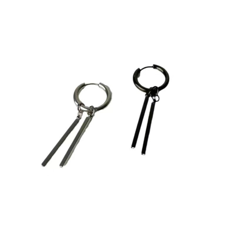Men's Stainless Steel Double Stick Rectangular Long Bar Niche High Sense Earrings