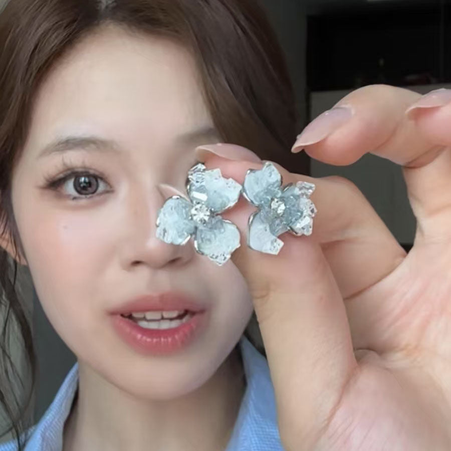 Fashion Crystal Flower Ear Light Luxury Minority Graceful Fresh Sweet Earrings