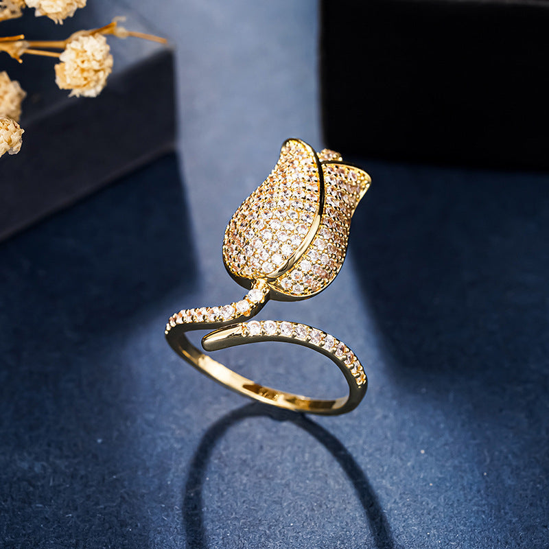 Gentle Lady Style Tulip Female Opening Adjustable Shiny Rings