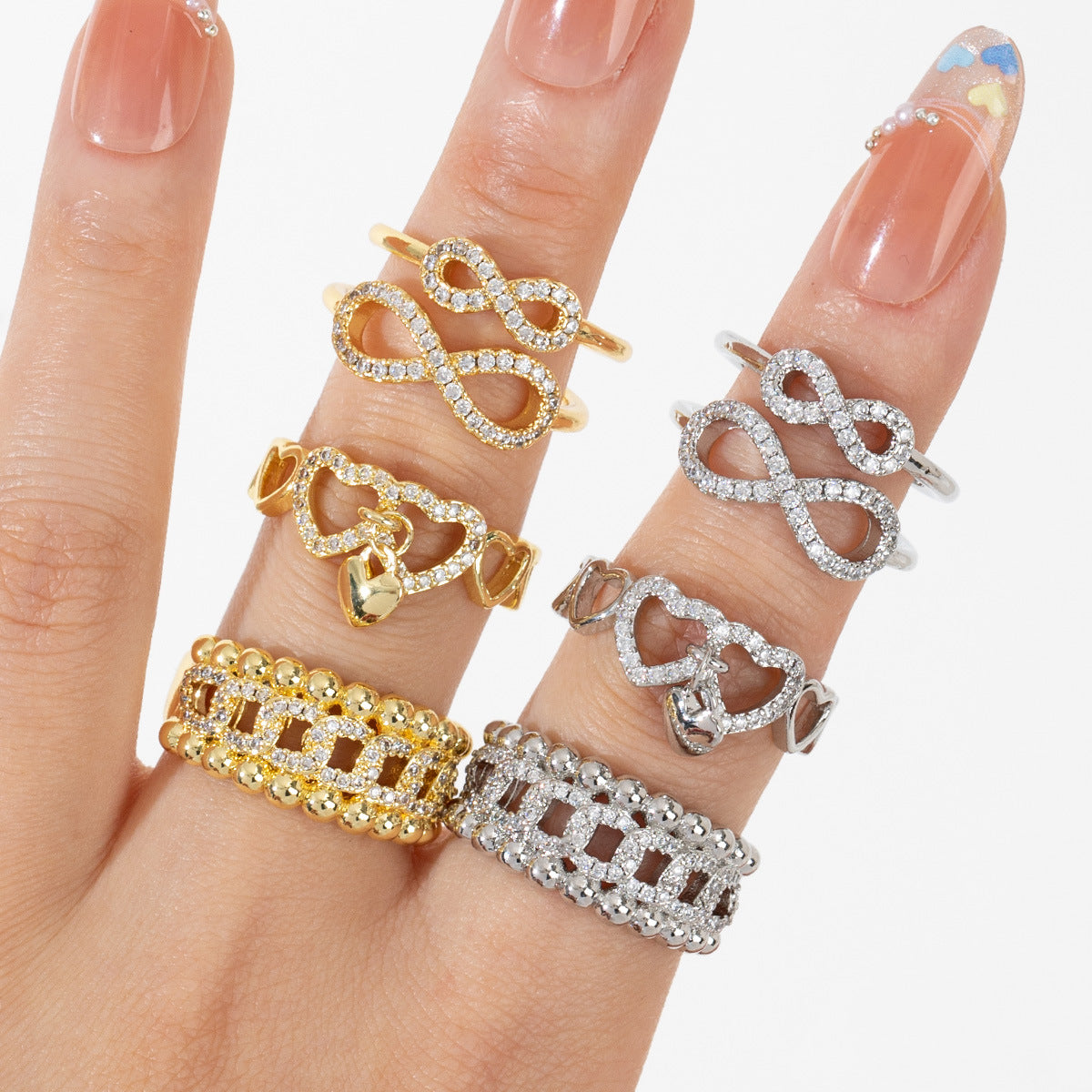 Temperament High Sense Loving Heart With Opening Adjustable Super Flash Ring