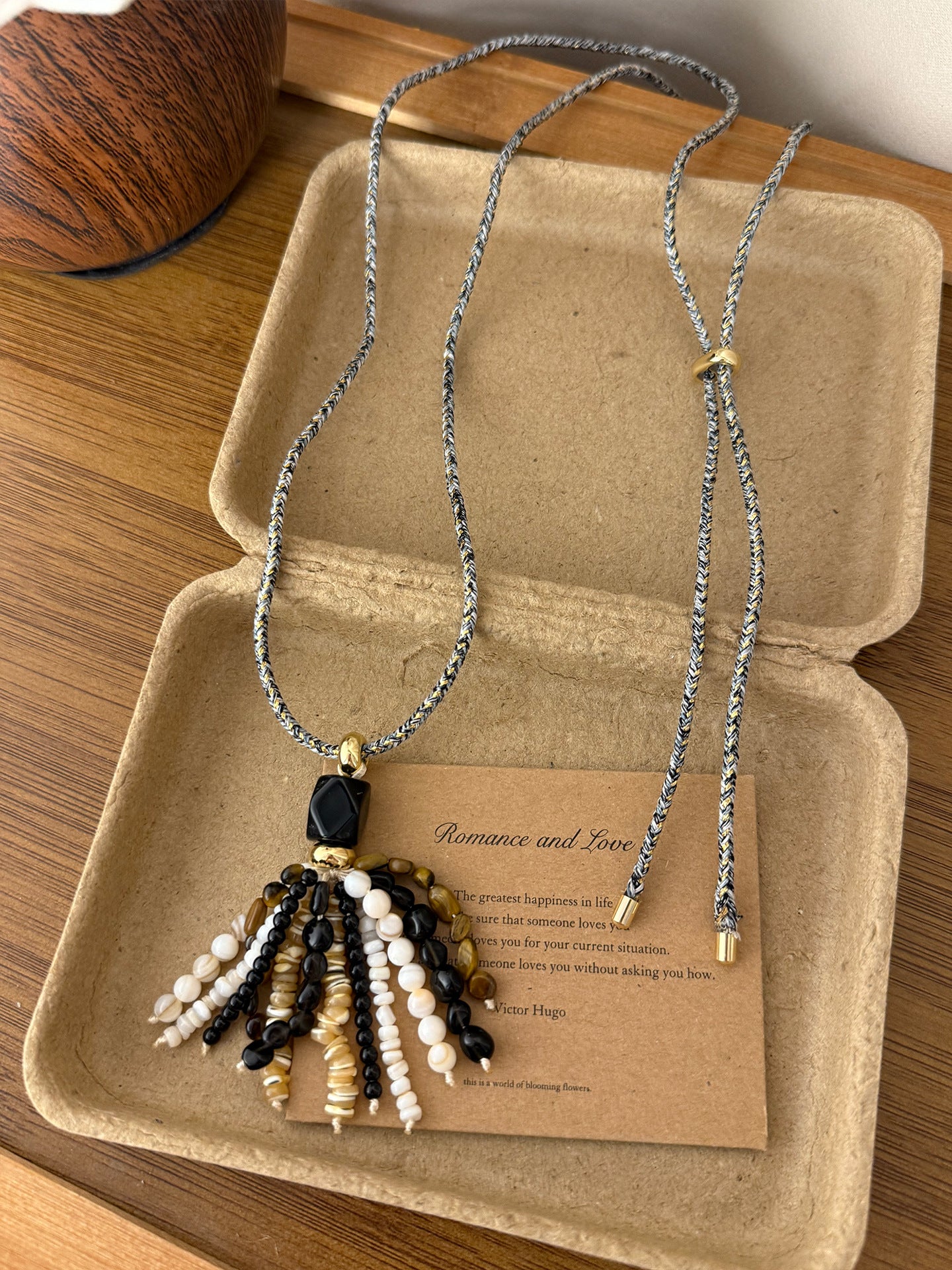 Women's Bohemian Ethnic Style Acrylic Color Beaded Tassel Fashion Braided Rope Necklace