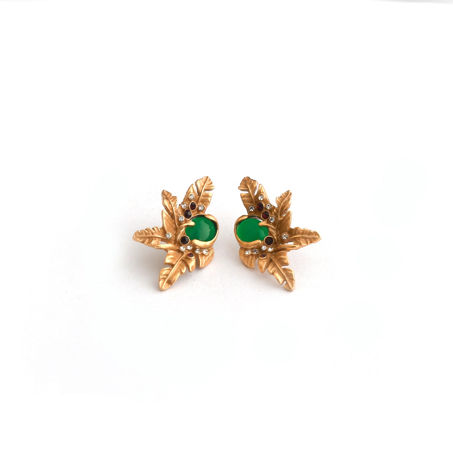 Real Gold Gaanized Enamel Diamond Retro Earrings