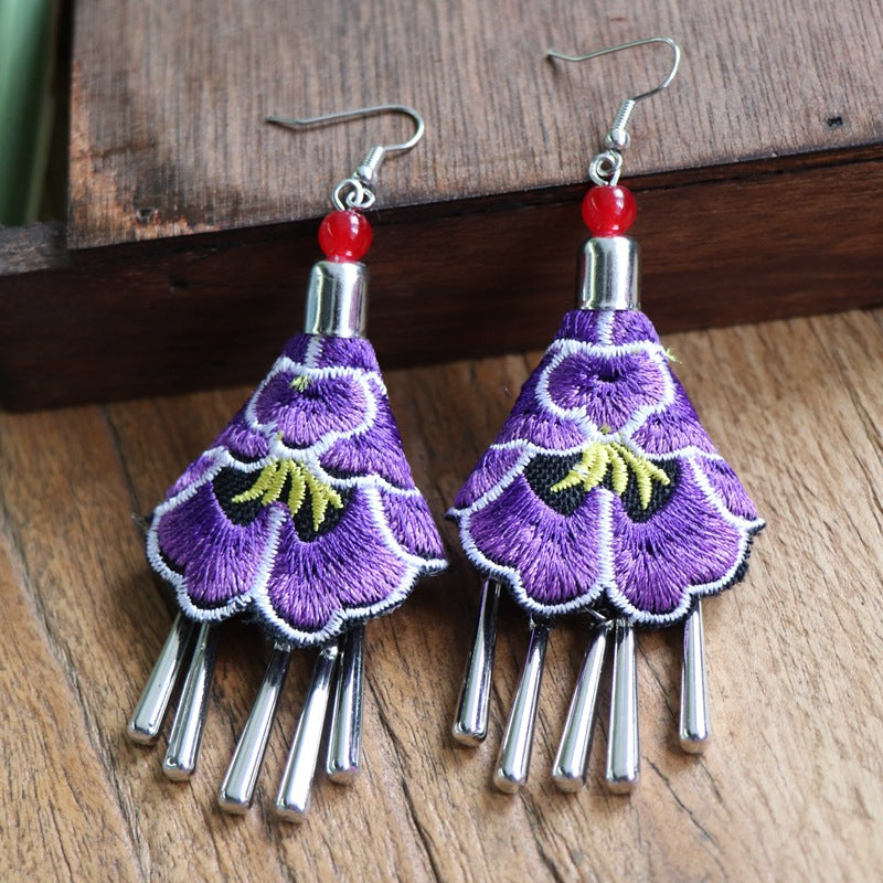 Yunnan National Style Embroidered Fabric Ethnic Earrings