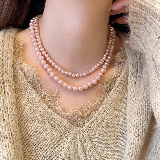 Women's Glass Pearl Sweater Chain Elegant Heather Necklaces