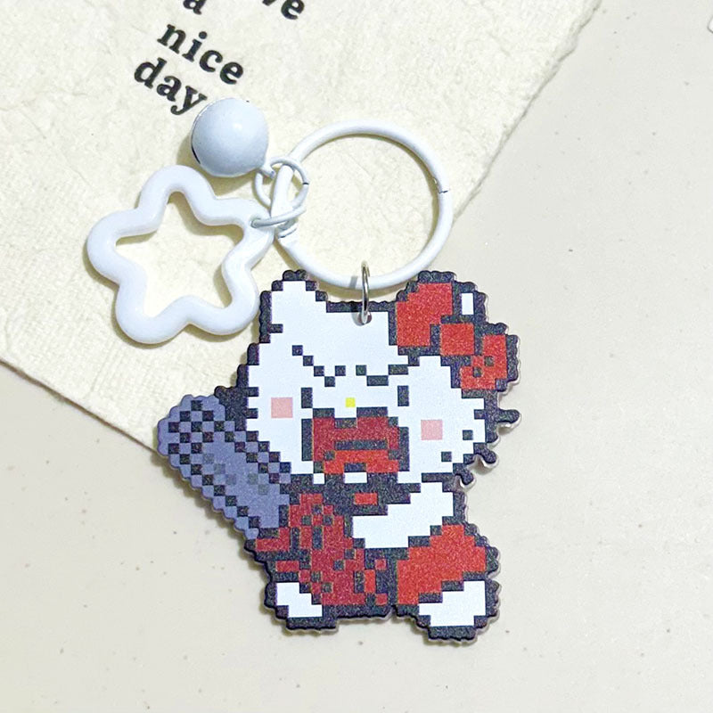 Pixel Cartoon Key Button Schoolbag Cute Acrylic Hang Decorations Hanging Ornaments