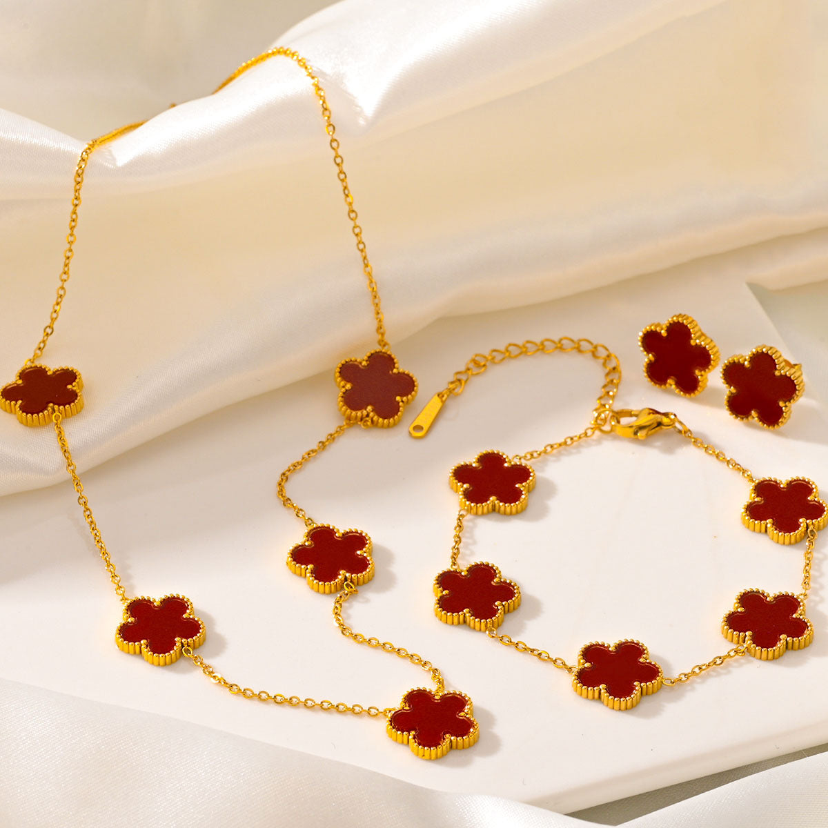 Women's Steel Parthenocissus Grass Good Luck Stainless Jewelry Set