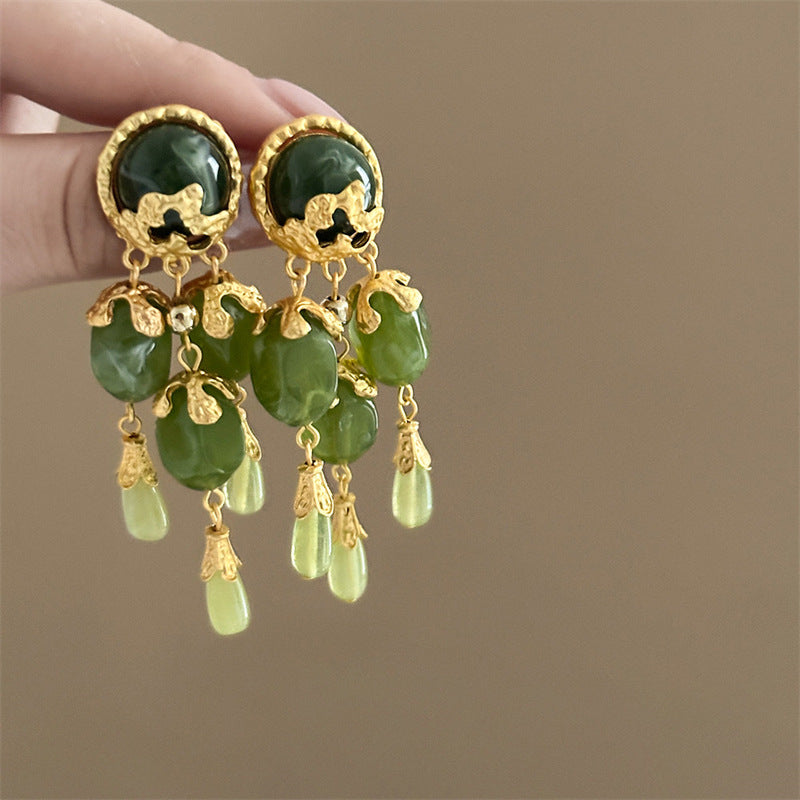 Women's Bead Flower Tassel Light Luxury High-grade Vacation Style Earrings