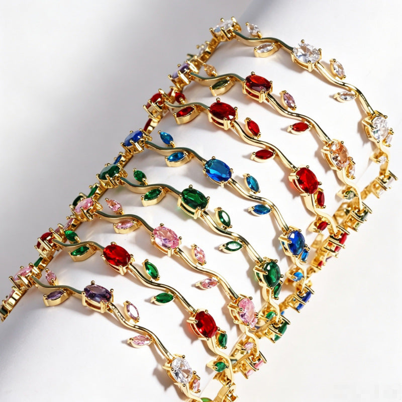 Luxury Style Quality Inlaid Color Zircon Branches Fashion Light Full Bracelet