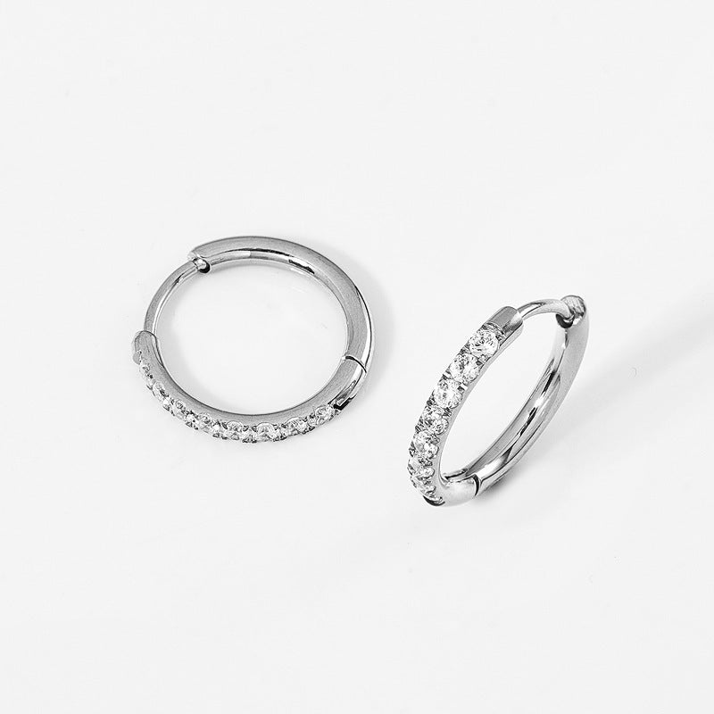 High Quality Carved Stainless Steel Studded With Zircon Titanium Earrings