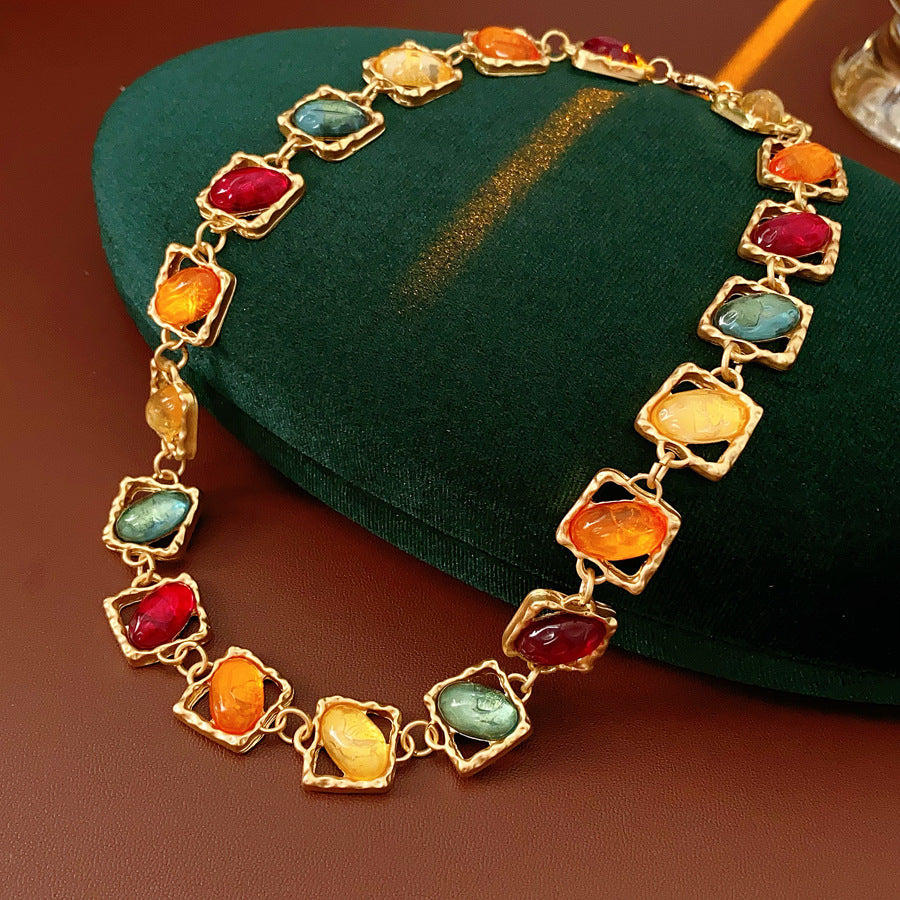Style Turquoise Blue Diamond Flower Ear Light Luxury Minority Clavicle Necklaces