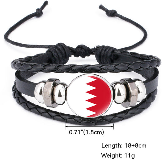 Flag Cattle Leather Black Handmade Braided Bracelets