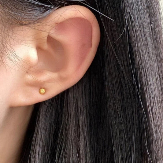 Women's Gold Round Beads Glazed Surface Matte Brass Gold-plated Stud Earrings