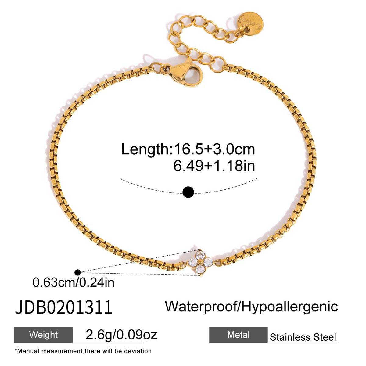 White Zircon Clover Stainless Steel Female Minimalist Bracelets