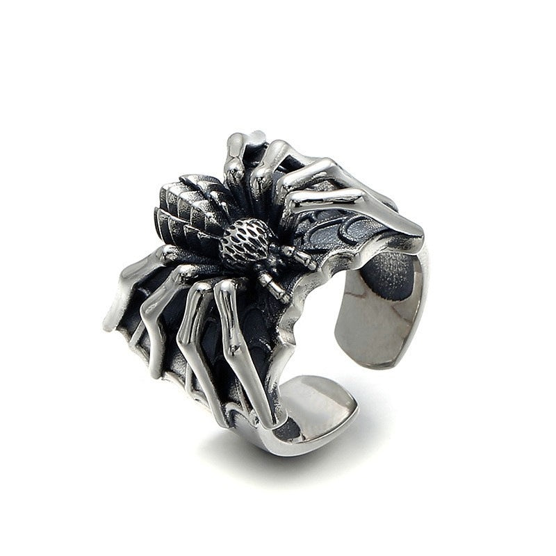 Men's Retro Distressed Thai Sier Hip Hop Spider Opening Adjustable Rings