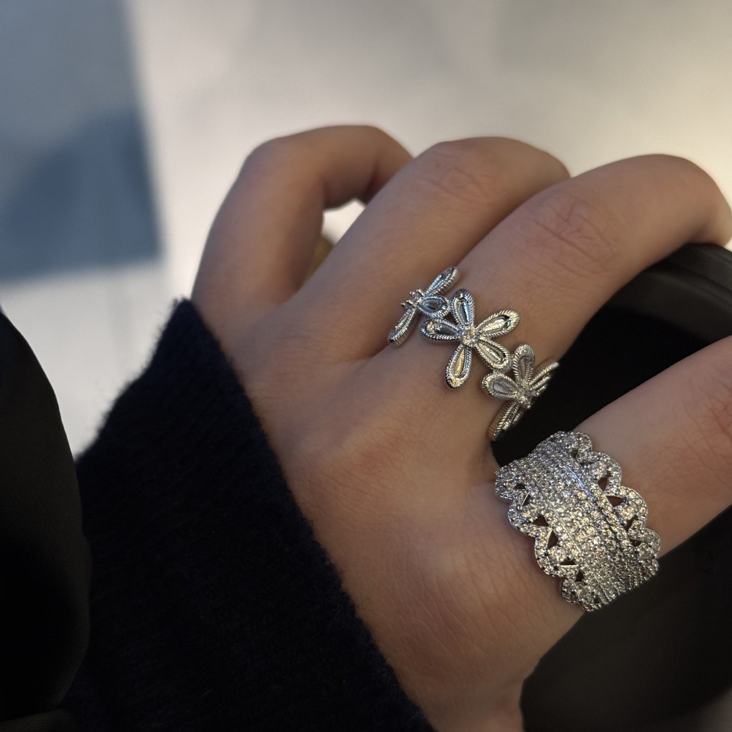 Hollow French Retro Minority Carved High Sense Open Index Ring