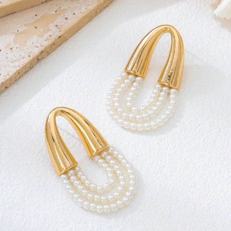 French Pearl Tassel Personality Wild Special Earrings