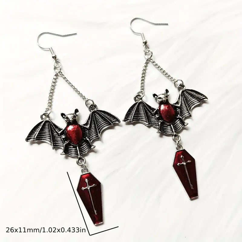 Dark Goth Wind Exaggerated Red Vampire Bat Ear Hook