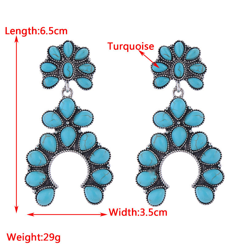 Exaggerated Personality Retro Fan-shaped Turquoise Hollow Rings