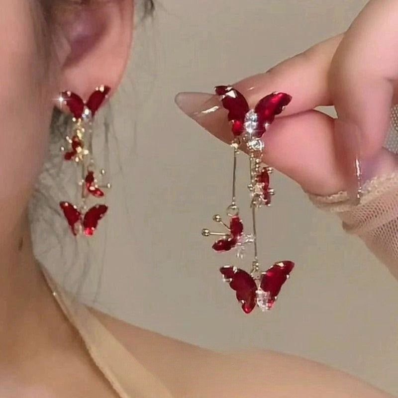 Fairy Tears Tassel Bow Zircon Female Earrings