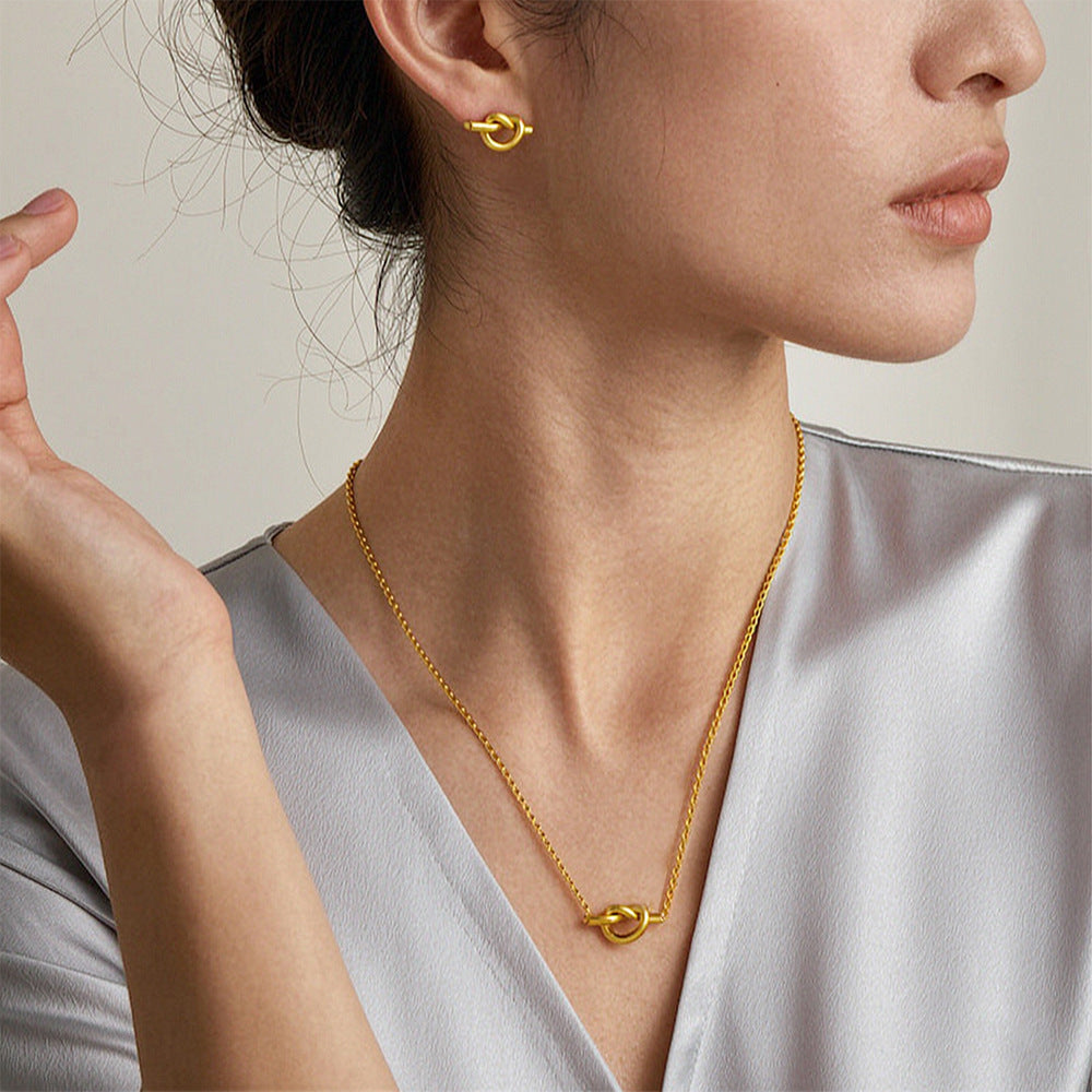 Stainless Steel Knotted Pearl Simple Fashion Unique Design Jewelry Set