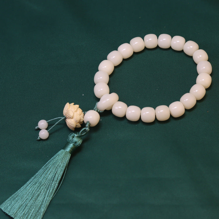 Women's & Men's Corypha Jade Bodhi Root Old Barrel Beads Flexible Tassel Boxwood Bracelet