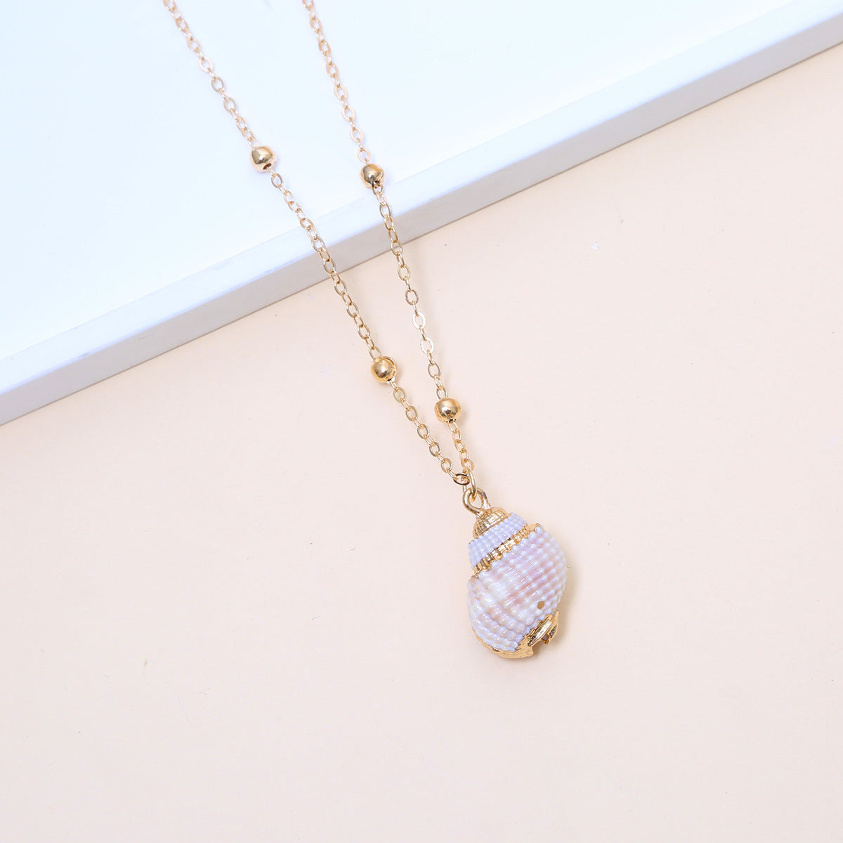 Ball Bead Chain Natural Shell Electroplated Necklace