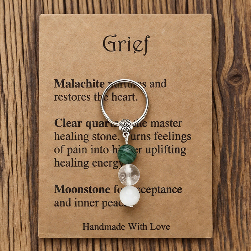 Stone Beaded Key Chain Handmade Tigereye Three Beads Combination Rings