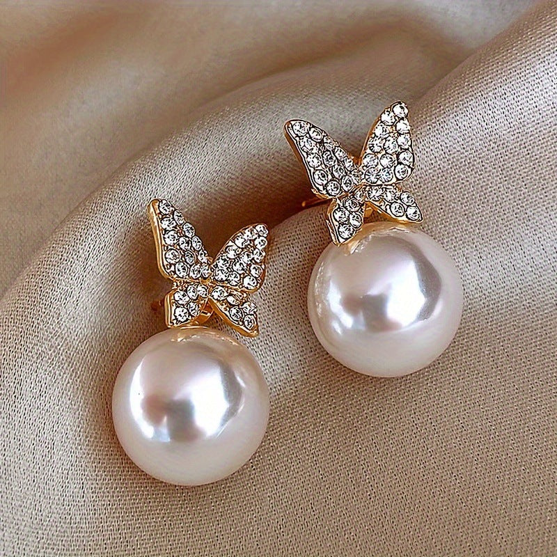 Fashion High-grade Zircon Pearl French Minority Retro Earrings