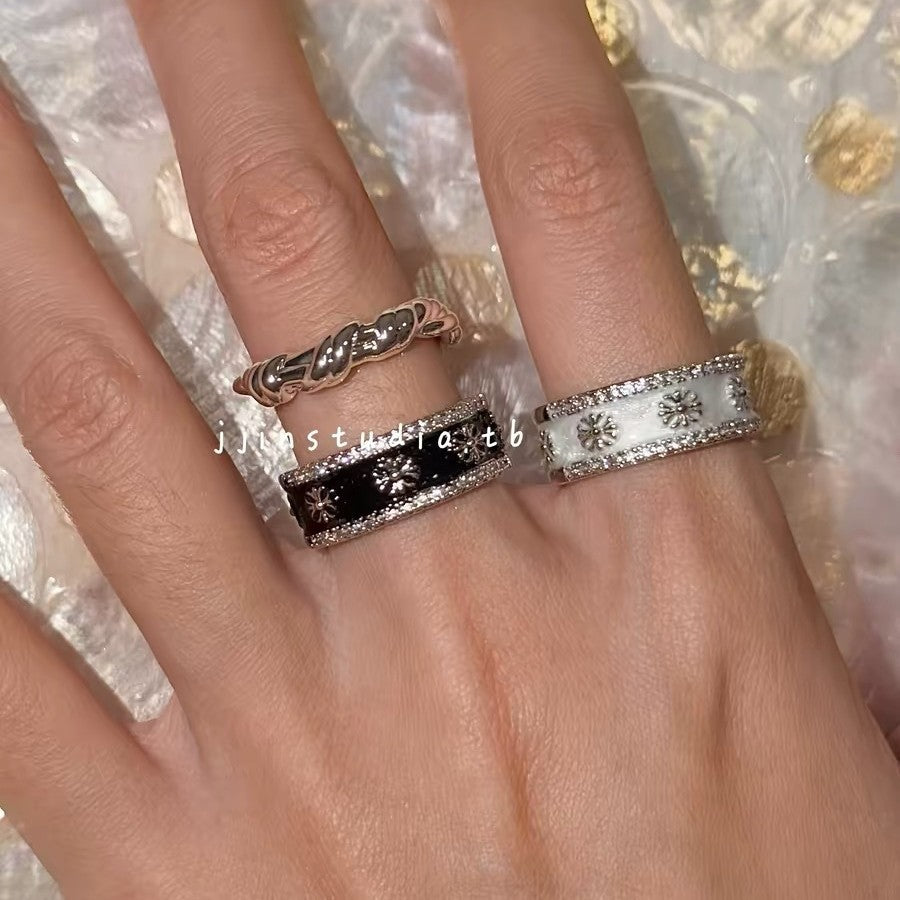 Women's & Men's Cross Drip Glazed Refined Zircon Design Sense Niche Ring