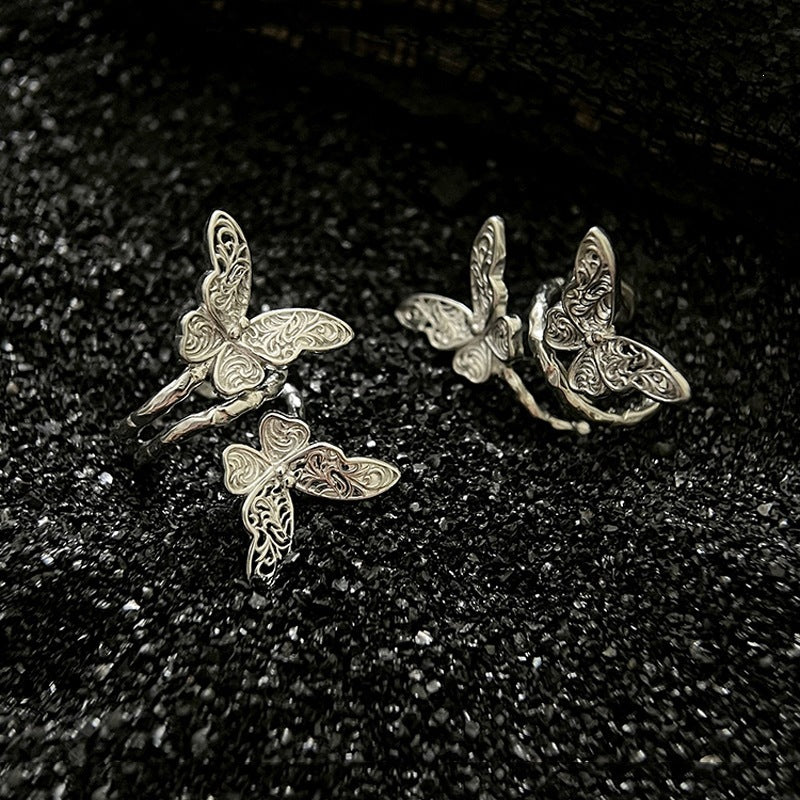 Grass Pattern Butterfly Ear Clip Autumn Spring Niche National Fashion Earrings