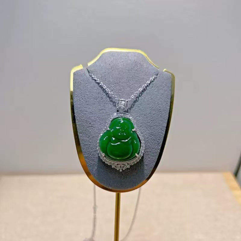 High Ice Chalcedony Buddha Titanium Steel Female Clavicle Necklaces