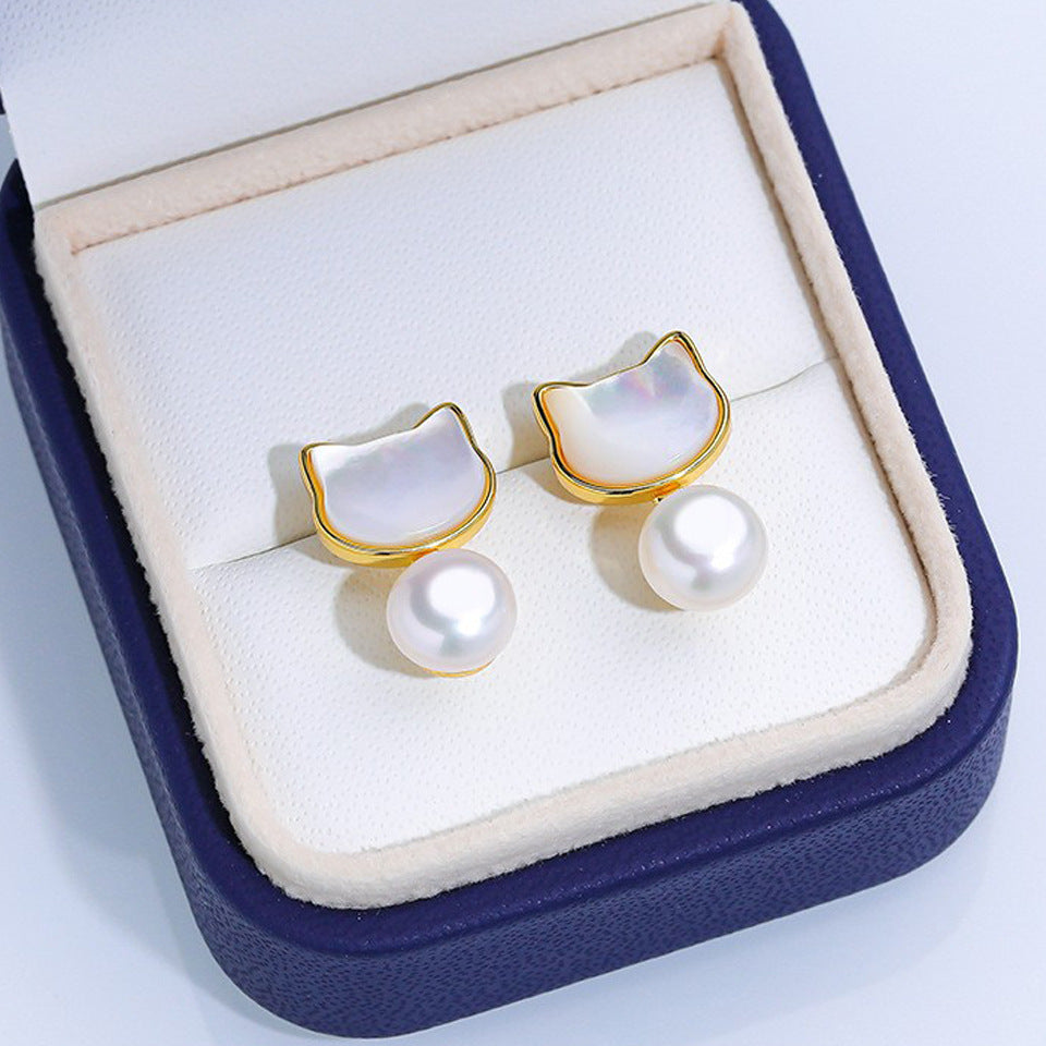Freshwater Pearl Ear Sier Needle Light Luxury High-grade Fritillary Earrings