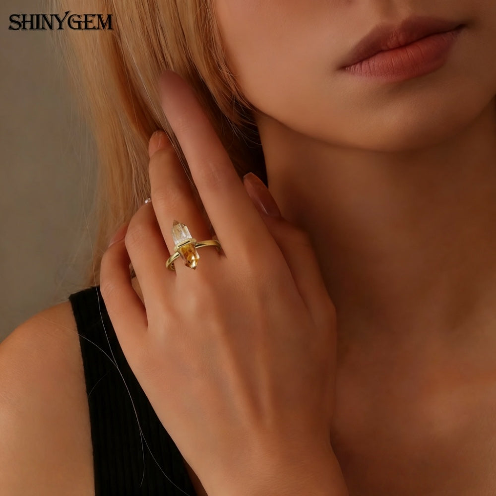 Women's Crystal Column High-grade Double-pointed Hexagonal Prism Ring