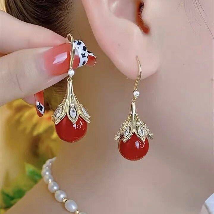 Trendy Red Bulb Light Luxury Refined Grace Festive Design Earrings
