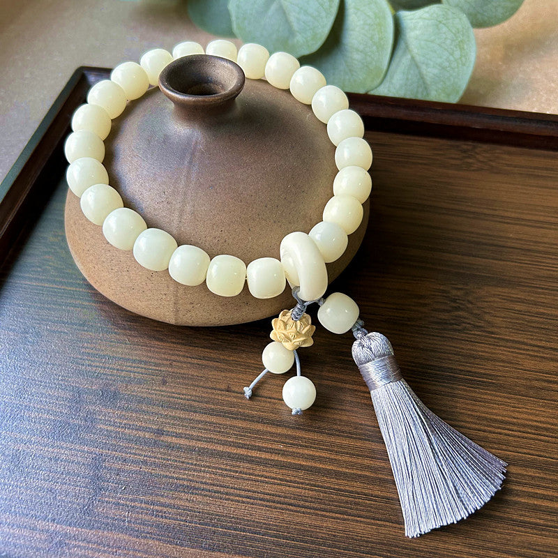 Chinese Style White Jade Bodhi Root Han Clothing Flexible Tassel Rings