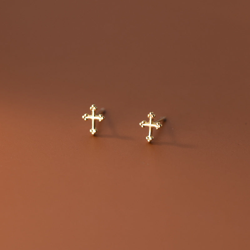 Lodge Sier Cross Korean Style Simple Fresh Temperament Earrings