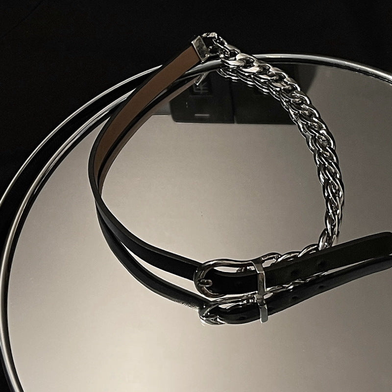 Black Leather Rope Female Niche Neck Band High Sense Temperament Necklaces